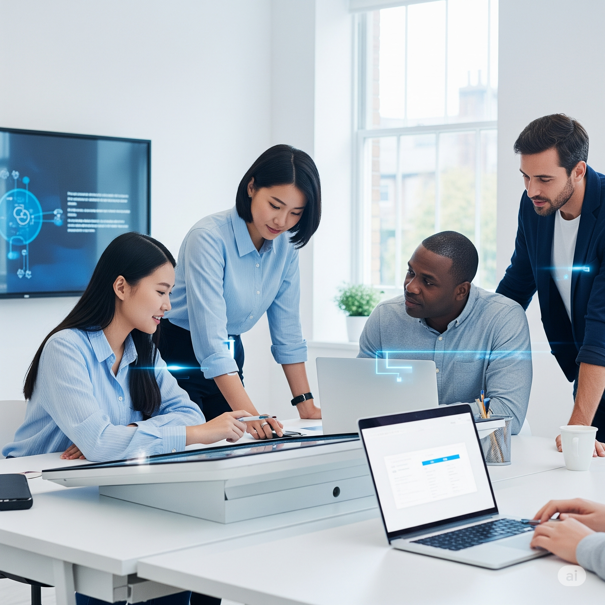 Diverse group collaborating on AI research and community projects